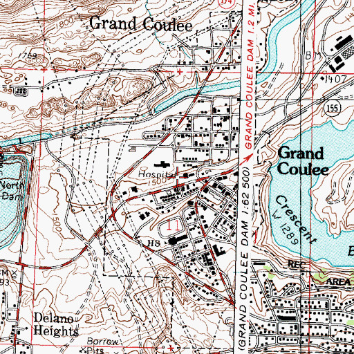 Topographic Map of Grand Coulee Police Department, WA