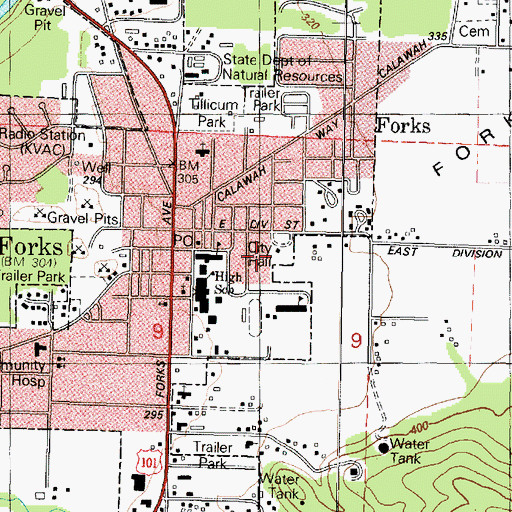 Topographic Map of Forks City Police Department, WA