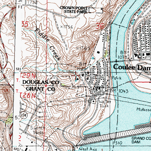 Topographic Map of Coulee Dam Police Department, WA