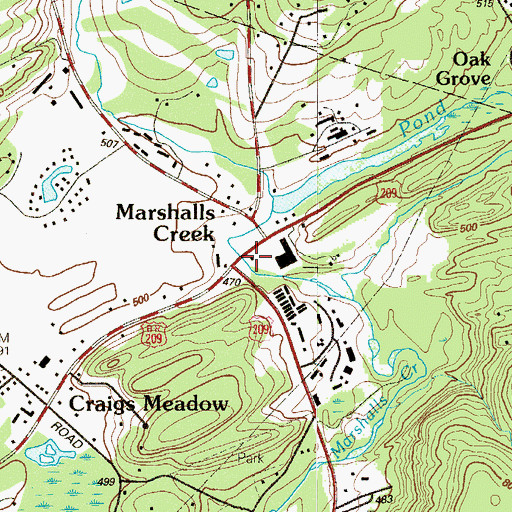 Topographic Map of Bushkill Emergency Corps Station 3 Marshalls Creek Station, PA