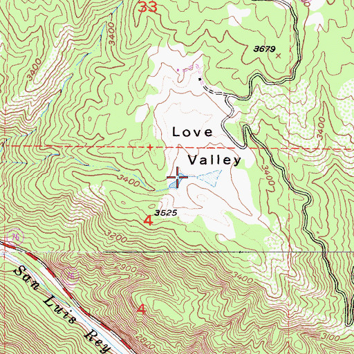 Topographic Map of Love Valley, CA