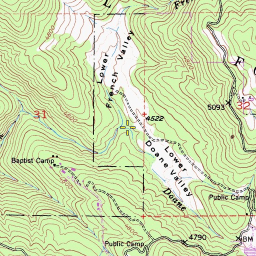 Topographic Map of Lower Doane Valley, CA