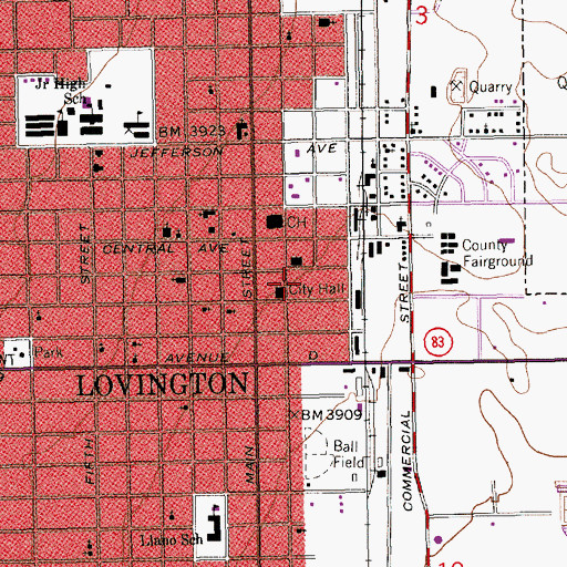 Topographic Map of Lovington Police Department, NM