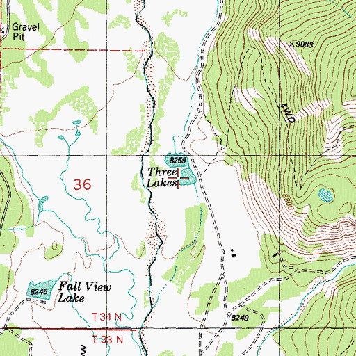 Topographic Map of Three Lakes, CO