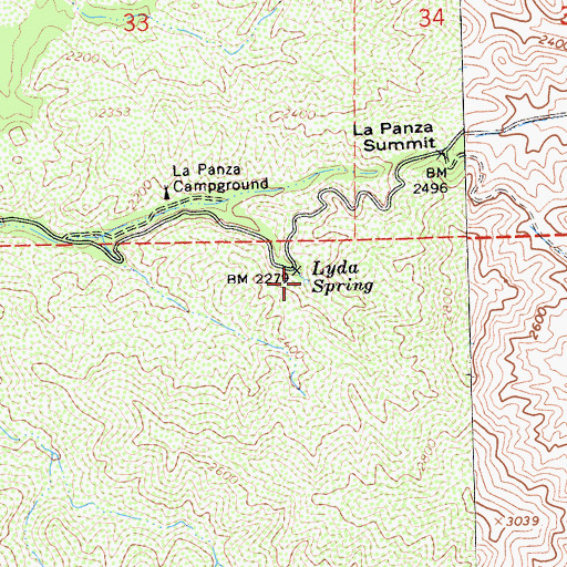 Topographic Map of Lyda Spring, CA