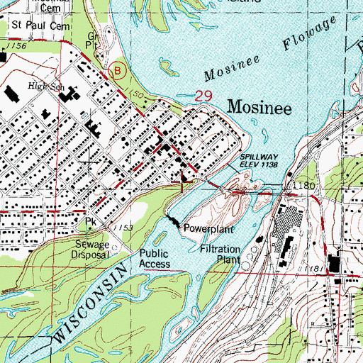 Topographic Map of Mosinee Post Office, WI