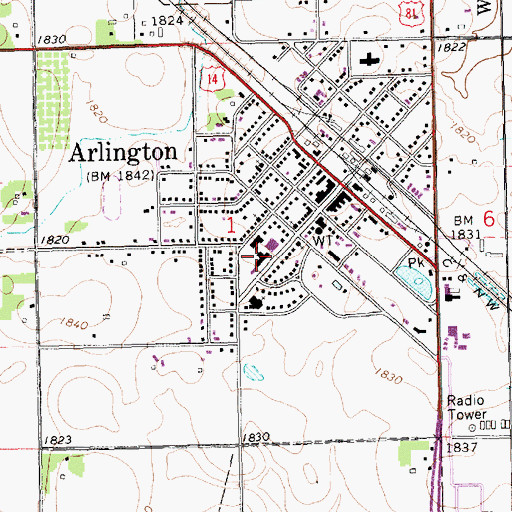Topographic Map of Arlington Community Library, SD