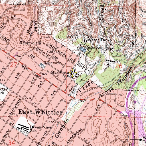 Topographic Map of Mar Vista-Whittier Area Cooperative Special Education Program, CA