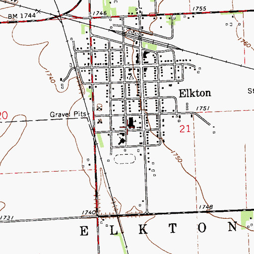 Topographic Map of Elkton Community/School Library, SD