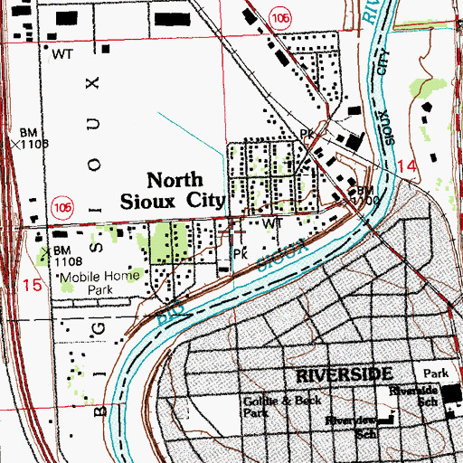Topographic Map of North Sioux City Community Library, SD