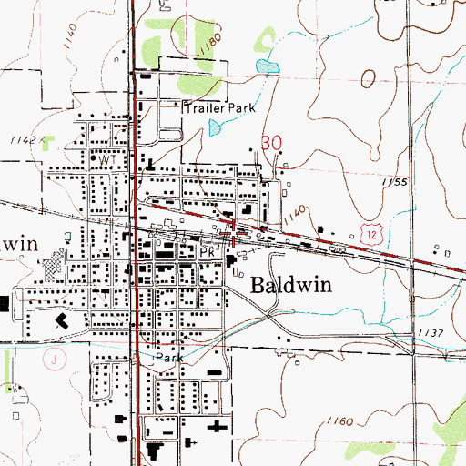 Topographic Map of Baldwin Greenhouse, WI