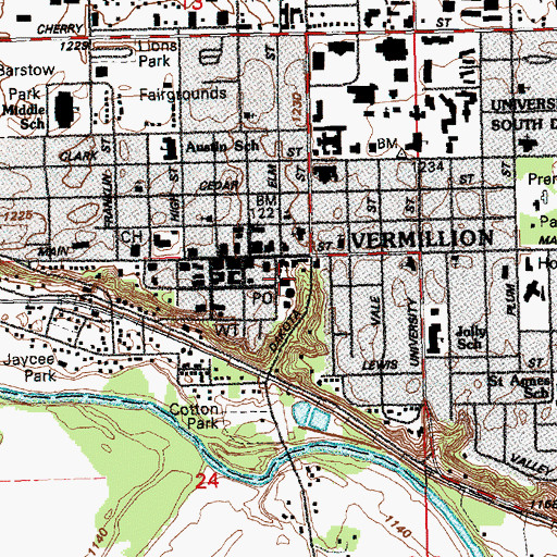 Topographic Map of Vermillion Public Library, SD