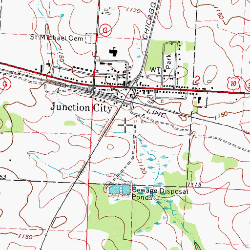 Topographic Map of Junction City Wastewater Treatment Plant, WI