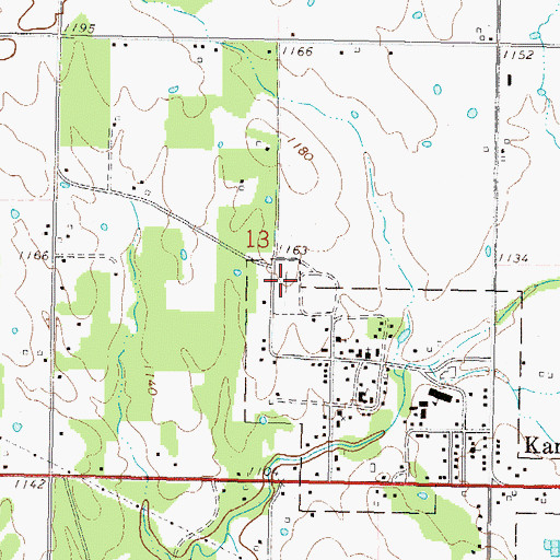 Topographic Map of Kansas Cemetery, OK