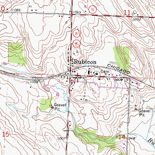 Topographic Map of Rubicon Post Office, WI