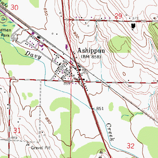 Topographic Map of Ashippun Post Office, WI