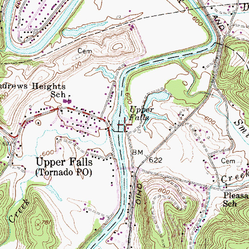 Topographic Map of Upper Falls Lock, WV