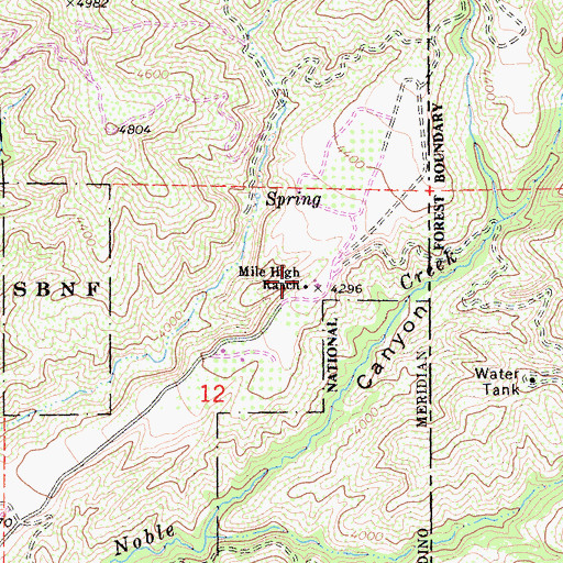 Topographic Map of Mile High Ranch, CA
