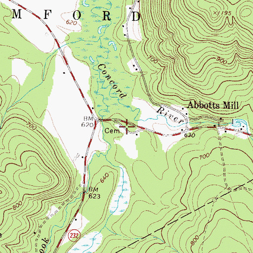 Topographic Map of Abbotts Mills Cemetery, ME