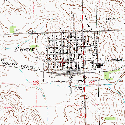 Topographic Map of Alcester City Hall, SD