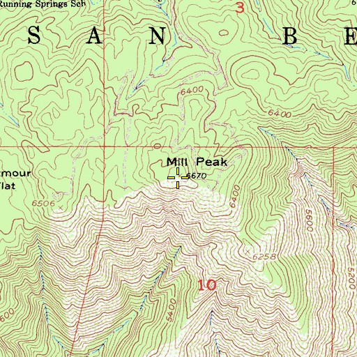 Topographic Map of Mill Peak, CA