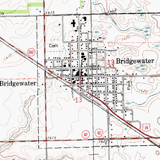 Topographic Map of Bridgewater City (Legion) Hall, SD
