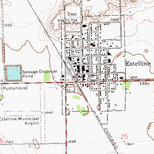 Topographic Map of Estelline City Hall, SD