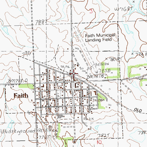Topographic Map of Faith City Hall, SD