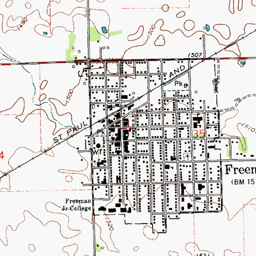 Topographic Map of Freeman City Hall, SD