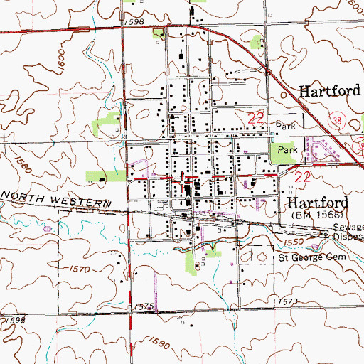 Topographic Map of Hartford City Hall, SD