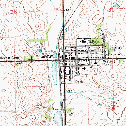 Topographic Map of Irene City Hall, SD