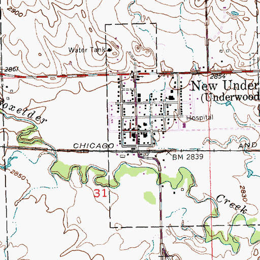 Topographic Map of New Underwood City Hall, SD