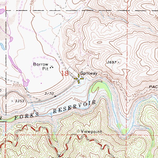 Topographic Map of Mojave River Forks Reservoir, CA