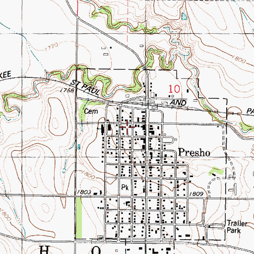 Topographic Map of Presho City Hall, SD
