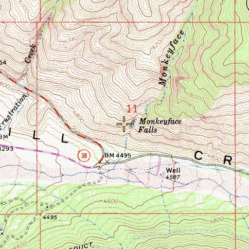 Topographic Map of Monkeyface Falls, CA
