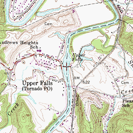 Topographic Map of Upper Falls Dam, WV