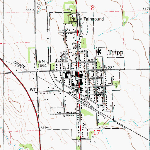 Topographic Map of Tripp City Hall, SD