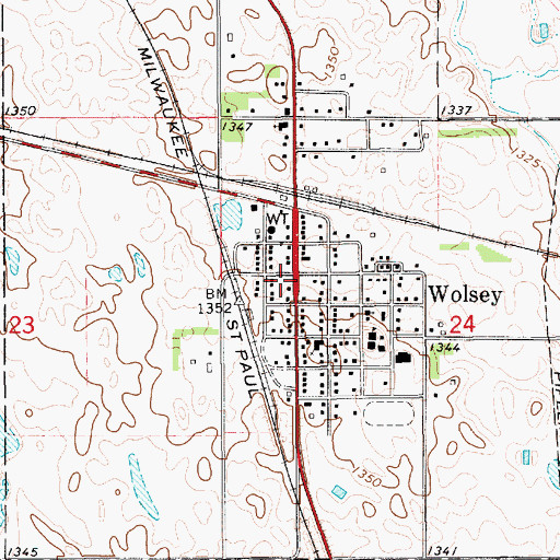 Topographic Map of Wolsey City Hall, SD