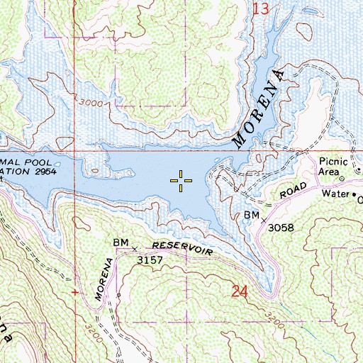 Topographic Map of Morena Reservoir, CA