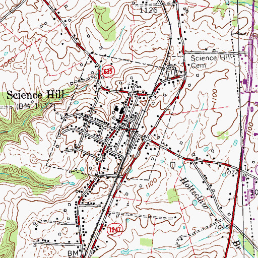 Topographic Map of Science Hill Railroad Station (historical), KY