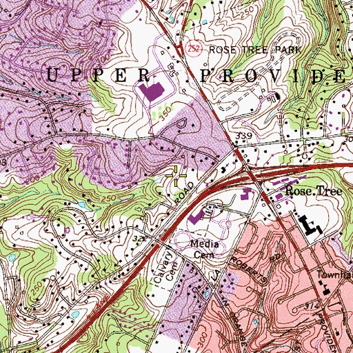 Topographic Map of Unitarian Universalist Church of Delaware County, PA