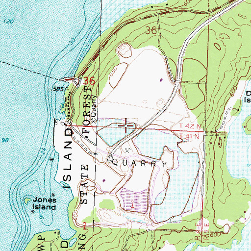 Topographic Map of Drummond Dolomite Quarry, MI