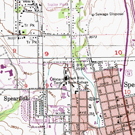 Topographic Map of Lyle Hare Stadium, SD
