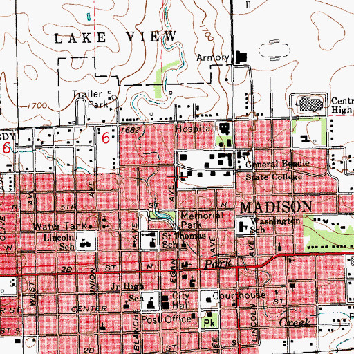 Topographic Map of Lowry Hall, SD
