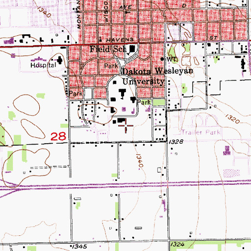 Topographic Map of Christen Family Recreation/Wellness Center, SD