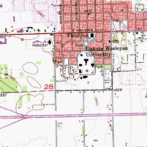 Topographic Map of Parker United Methodist Conference Center, SD