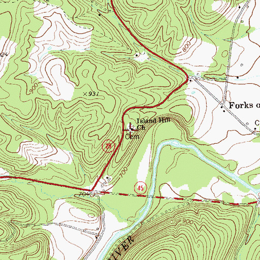 Topographic Map of Island Hill Cemetery, WV