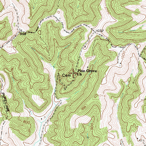 Topographic Map of Pine Grove Church-Jordan Cemetery, WV