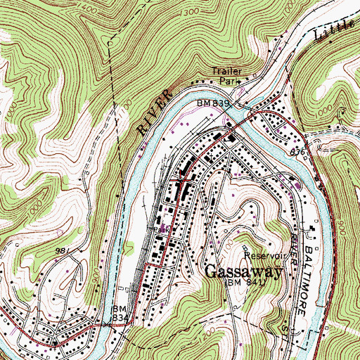Topographic Map of Gassaway Public Library, WV
