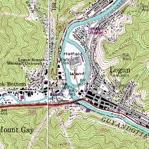 Topographic Map of Logan Area Public Library, WV